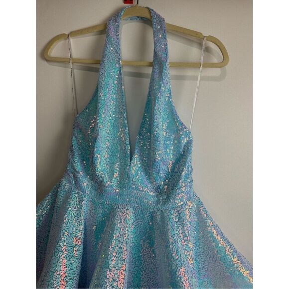 Ice Blue iridescent sequin halter dress - Picture 8 of 16